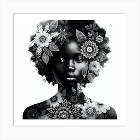 Black Woman With Flowers  Art Print  Art Print