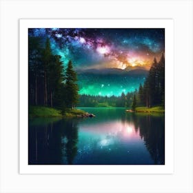 Starry Sky Over Lake 19 Art Print