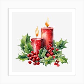 Christmas Candles With Holly 6 Art Print