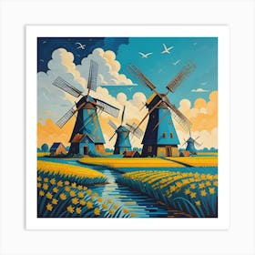 Windmills in Holland Art Print