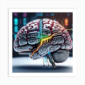 Brain With Lights And Wires Art Print