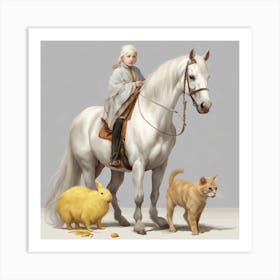 Woman And Her Pets Art Print