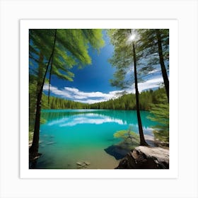 Blue Lake In The Forest 4 Art Print