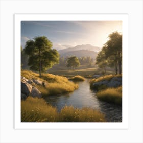 Sunrise Over A Stream 1 Art Print