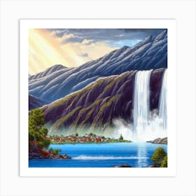 Waterfall in the mountains with stunning nature 3 Art Print