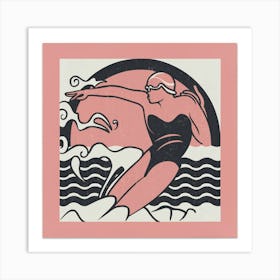 art deco style swimmer splash in pink 1 Art Print
