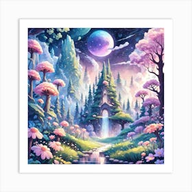 A Fantasy Forest With Twinkling Stars In Pastel Tone Square Composition 299 Art Print