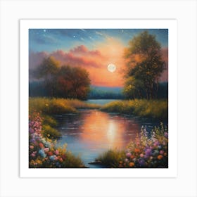 Moonlight Over The River Art Print