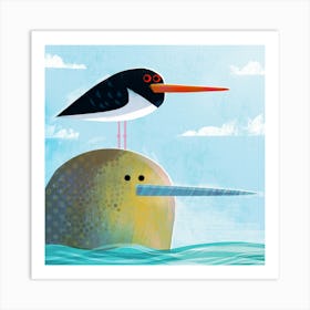 Narwhal with Pesky Oystercatcher Art Print