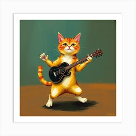 Cat Playing Guitar Art Print