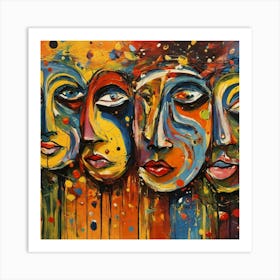 very abstract faces Jackson Pollock art Illustration Art Print