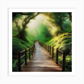 Wooden Bridge In The Forest Art Print