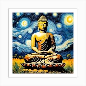 Buddha Painting and Starry night enigmatic Art Print