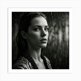 Beautiful Woman In The Rain Art Print