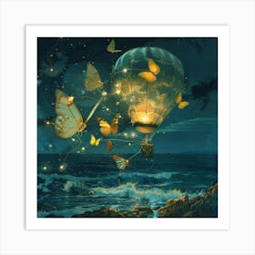 Hot Air Balloon With Butterflies 1 Art Print