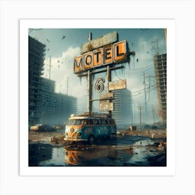 Motel 6 Abandoned City Post Apoloclyptic Dystopia Style A Art Print