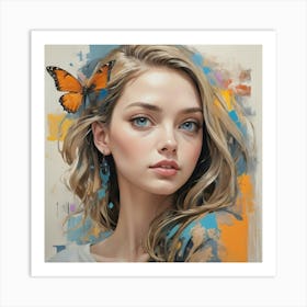 Woman With A Butterfly Art Print Art Print