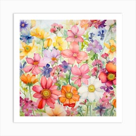 Watercolor Windflowers Garden Art Print