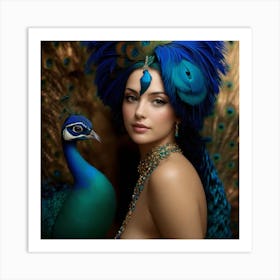 Peacock Beautiful Woman Art Print