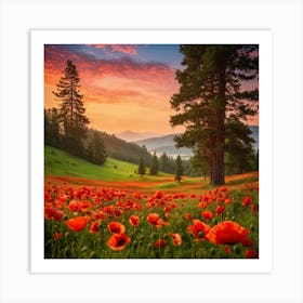 Poppies At Sunset Art Print