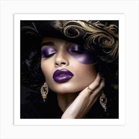 Woman With Purple Makeup And Hat Art Print