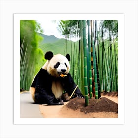 Panda Bear In Bamboo Forest Photo 2 Art Print