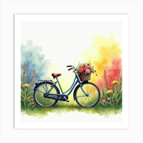 Bicycle With A Colorful Garden Backdrop Watercolor Art 1 Art Print