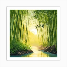 A Stream In A Bamboo Forest At Sun Rise Square Composition 350 Art Print