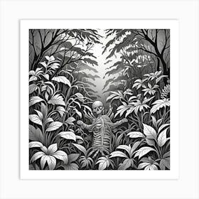 Dense Jungle Monochrome Cubism Style Art Print