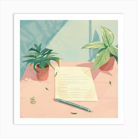 Letter And Plants Art Print