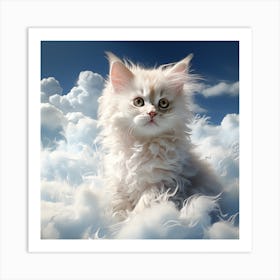 White Kitten In The Clouds Art Print