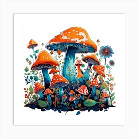 Mushrooms And Flowers 31 Art Print