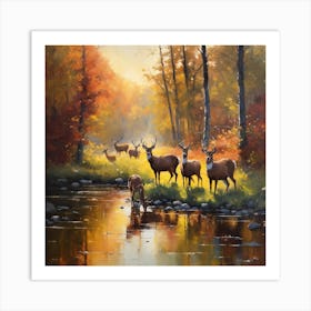 Herd of deer 2 Art Print