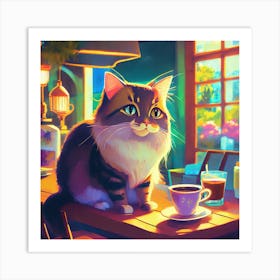 Cat In A Coffee Shop Art Print