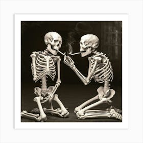 Two Skeletons Smoking Art Print