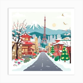 Japanese City In Winter Art Print