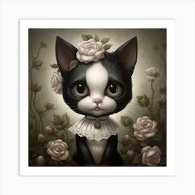 Cat With Roses Art Print