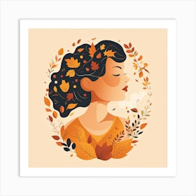 Autumn Woman With Leaves Art Print