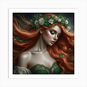 Irish Girl With Shamrock Art Print