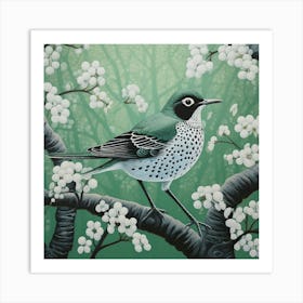 Ohara Koson Inspired Bird Painting Hermit Thrush 1 Square Art Print