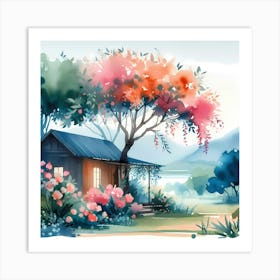 Watercolor House In The Countryside Art Print