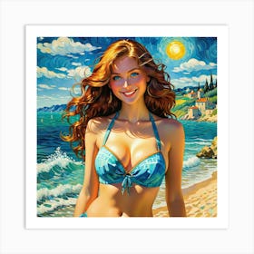 Beautiful Woman On The Beach Art Print