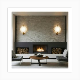 Modern Living Room With Fireplace 34 Art Print