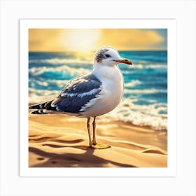 Seagull On The Beach Art Print