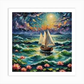 Sailboat At Night 3 Art Print