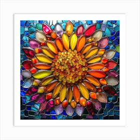 Stained Glass Mandala Sunflower Vibrant Colors Art Print