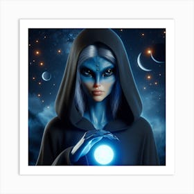 Blue Woman Holding A Blue Ball Art Print