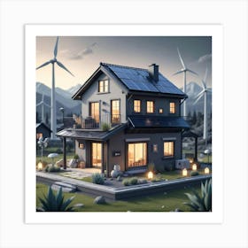 House With Wind Turbines 1 Art Print