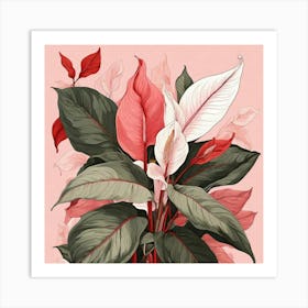 Pink And Red Plant Illustration Peace Lily Art Print 3 Art Print