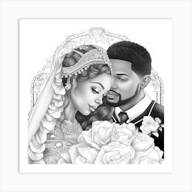 Black Bride And Groom Coloring Page Art Print